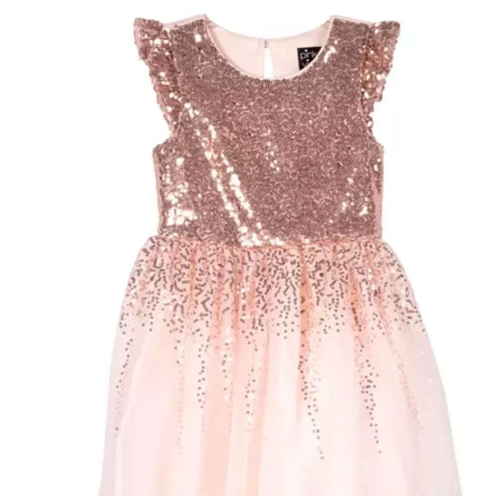 Pink &Violet Toddler Girl Sequin Flutter Sleeve Fit Flare Dress Rose Gold, Blush